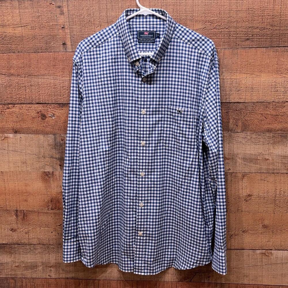 Vineyard Vines Performance Tucker Shirt Mens Size XL Blue Check Button Down